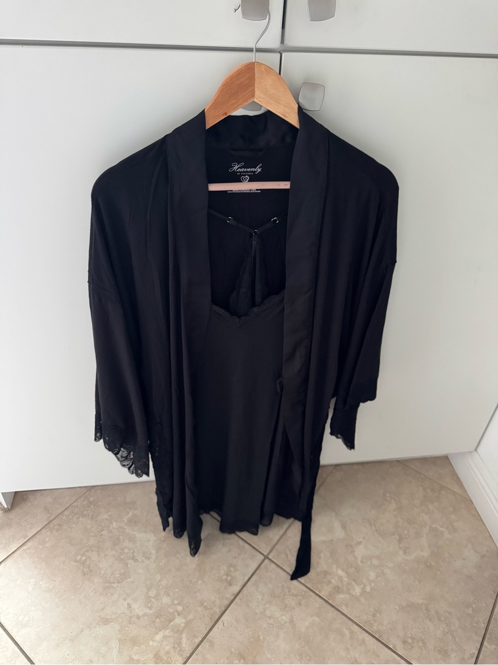 Victoria's Secret Black Lace-Trim Robe & Cami Set